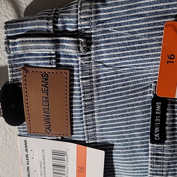 CALVIN KLEIN HIGH WAIST MOM JEAN SHORTS DENIM CUT OFF BLUE STRIPE CASUAL PANT 16 - Picture 7 of 14